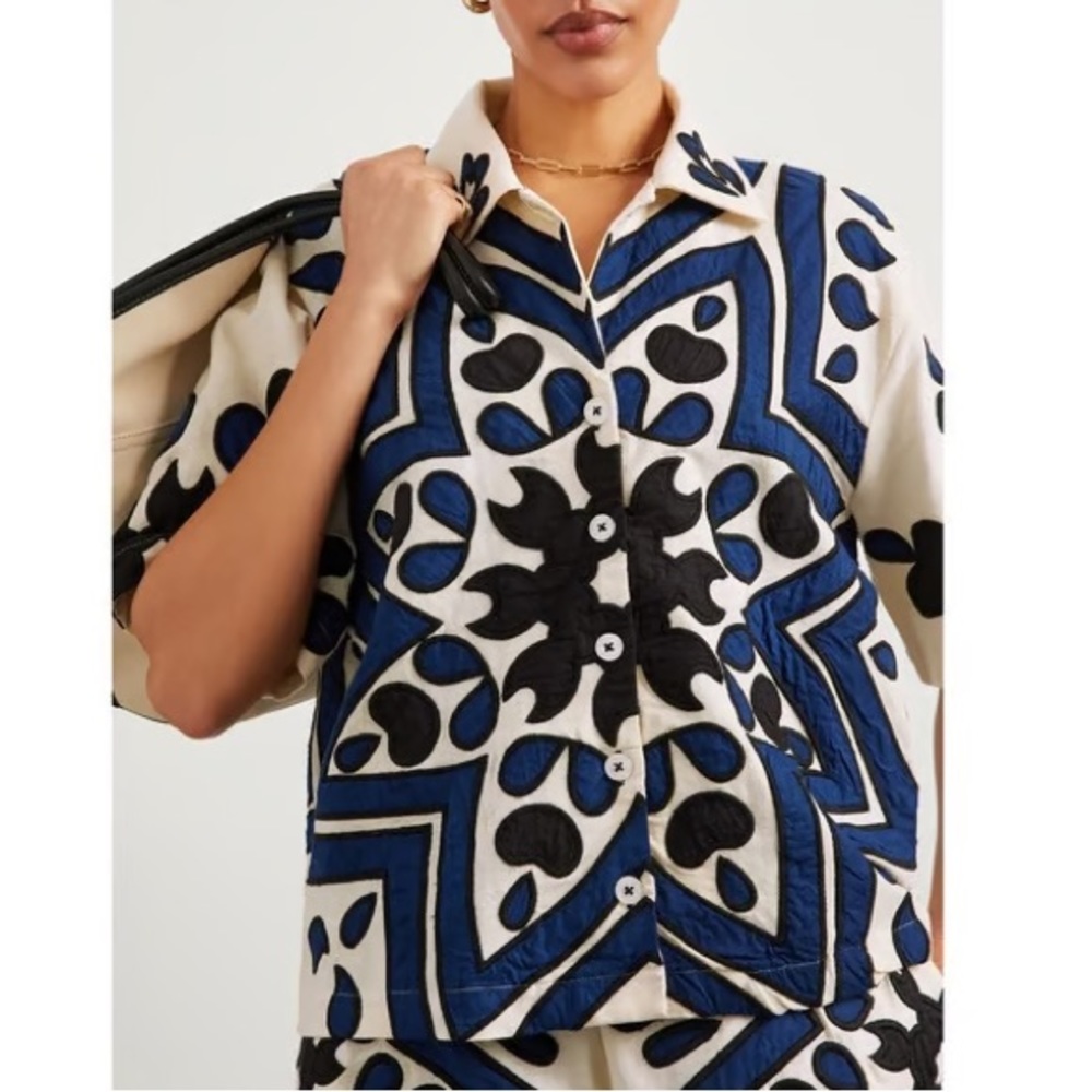 NWT - Sea NY - Kaia Kaleidoscope Appliqué Short Sleeve Top - Navy - Small